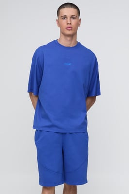 Oversized Panelled Man Embroidered T-Shirt and Short Set