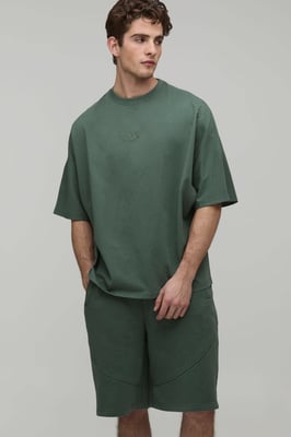Oversized Panelled Man Embroidered T-Shirt and Short Set