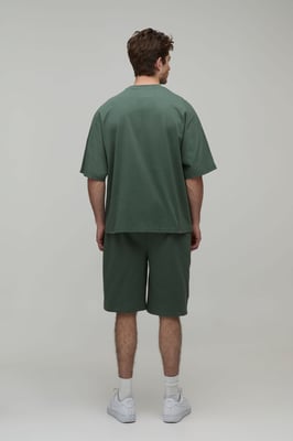 Oversized Panelled Man Embroidered T-Shirt and Short Set