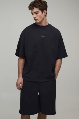 Oversized Panelled Man Embroidered T-Shirt and Short Set