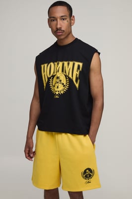 Homme Printed Oversized Boxy Drop Armhole Tank & Baggy Short Set