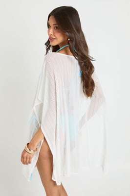Stripe Sheer Mesh Cape Beach Dress