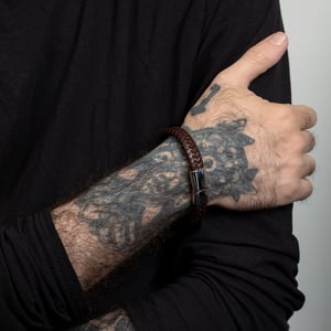 Stainless Steel Woven DAD Leather Bracelet