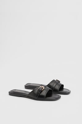 Lacie Faux Leather Buckle Detail Flat Sliders
