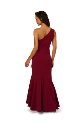 Crepe One Shoulder Ruffle Gown