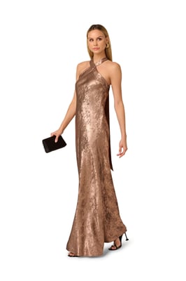 Foiled Woven Halter Gown
