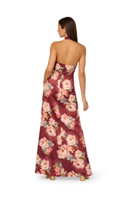 Printed Satin Long Dress