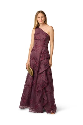 Embroidered Ruffle Gown