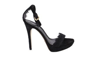 Burberry Polesden 120 Platform Sandals with Lace in Black Suede
