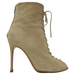 Gianvito Rossi Lace-Up Ankle Boots in Beige Suede