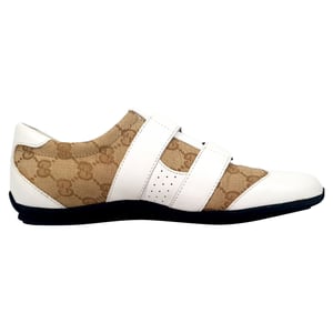 Gucci GG Double Velcro Sneakers in Beige Coated Canvas