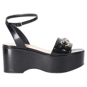 Gucci Horsebit Ankle Strap Platform Sandals in Black Calf Leather