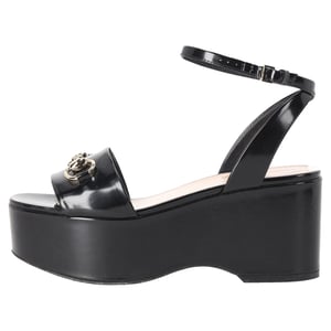 Gucci Horsebit Ankle Strap Platform Sandals in Black Calf Leather