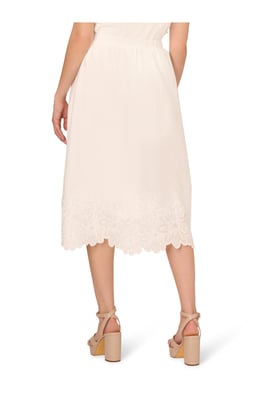 Midi Length Crinkled Pull On Flower Embroidered Hem Skirt