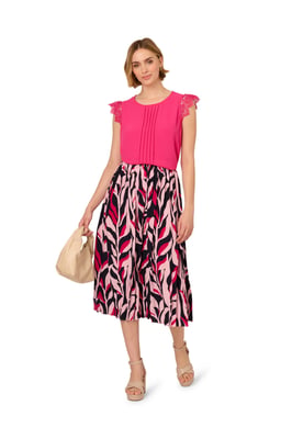 Printed Pull On A-Line Pleated Skirt
