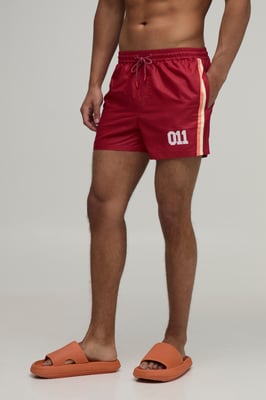 Side Stripe Panelled Applique Short Length Swim Short