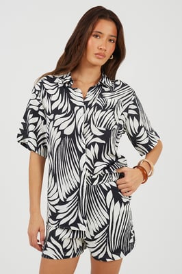 Black Printed Short Sleeve Shirt And Short Set
