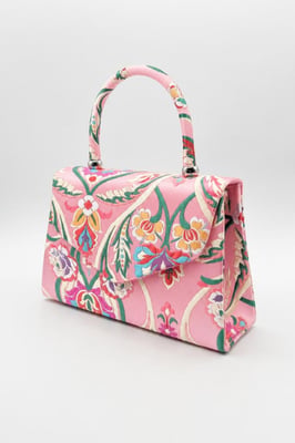 Floral Satin Embroidered Top Handle Bag in Pink