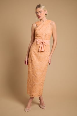 Embroidered Mesh Lace Halterneck Midi Dress