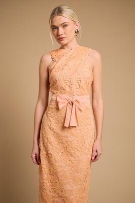 Embroidered Mesh Lace Halterneck Midi Dress