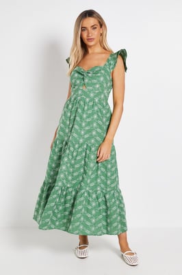 Twist Front Tiered Detail Embroidered Maxi Dress