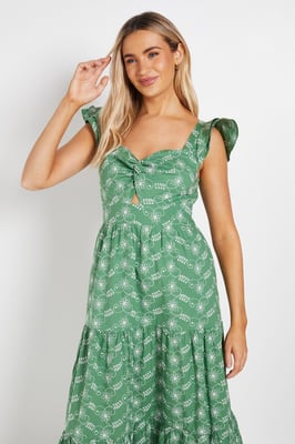 Twist Front Tiered Detail Embroidered Maxi Dress