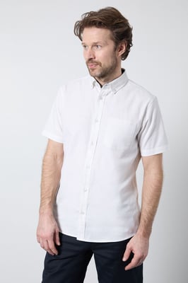 White Short Sleeve Linen Blend Shirt
