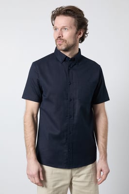 Navy Short Sleeve Linen Blend Shirt