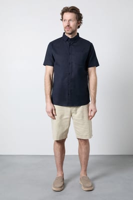 Navy Short Sleeve Linen Blend Shirt