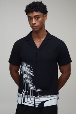 Regular Fit Contrast Palm Print Shirt