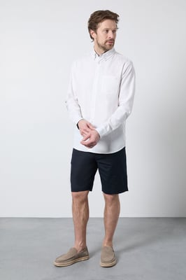 White Long Sleeve Linen Blend Shirt