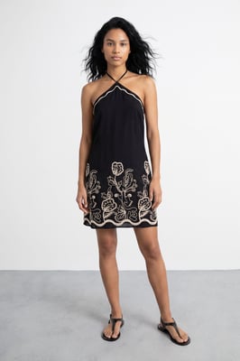 Halter Embroidered Mini Dress