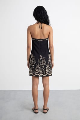 Halter Embroidered Mini Dress