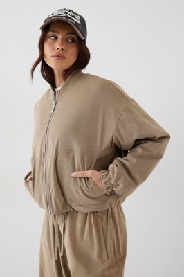 DSGN Studio Faux Suede Padded Zip Through Bomber Jacket