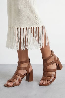 Faith: Nikkie Faux Leather Block Heel Gladiator Sandals