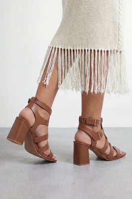 Faith: Nikkie Faux Leather Block Heel Gladiator Sandals