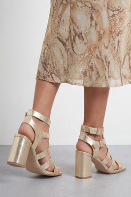 Faith: Nikkie Faux Leather Block Heel Gladiator Sandals