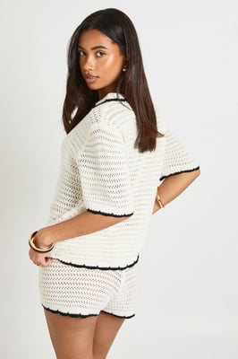 Shell Embroidered Crochet Shirt and Short Co-Ord