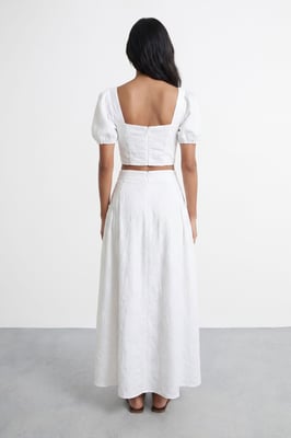 High Waist Embroidered Cotton Skirt with Pockets