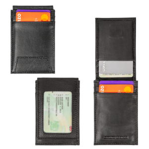 Men’s Genuine Leather RFID Card Holder, Black Slim Wallet with ID Window