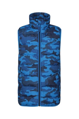 'Rocko' Kids Printed Gilet Water Resistant Padded Rain Jacket Blue