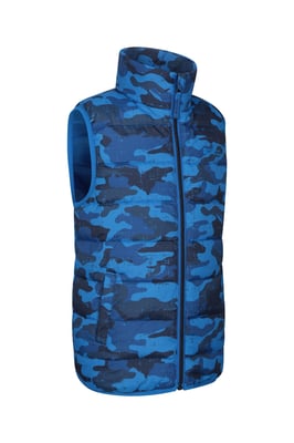 'Rocko' Kids Printed Gilet Water Resistant Padded Rain Jacket Blue