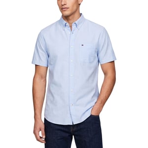 TOMMY HILFIGER Mens Shirt Oxford Lightweight Short Sleeve Regular Fit Summer Top