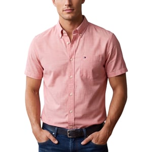 TOMMY HILFIGER Mens Shirt Oxford Lightweight Short Sleeve Regular Fit Summer Top