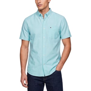 TOMMY HILFIGER Mens Shirt Oxford Lightweight Short Sleeve Regular Fit Summer Top