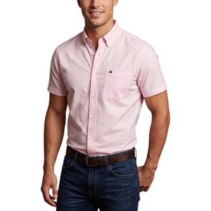 TOMMY HILFIGER Mens Shirt Oxford Lightweight Short Sleeve Regular Fit Summer Top