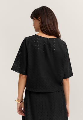 Bugatti Damen Blouse met korte mouwen, modern model met gaatjespatroon