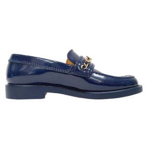 Chanel Shiny Logo Loafers in Blue Calfskin Patent Leather