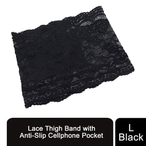 Aquarius Women's Lace Anti Slip Thigh Band And Discreet Phone Pocket Holder Comfortable Chafing Prevention Underwear Accessory For Summer Dresses In Black