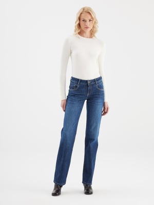 Diva jeans met middelhoge taille en lange pijpen, 5 zakken, donkerblauw